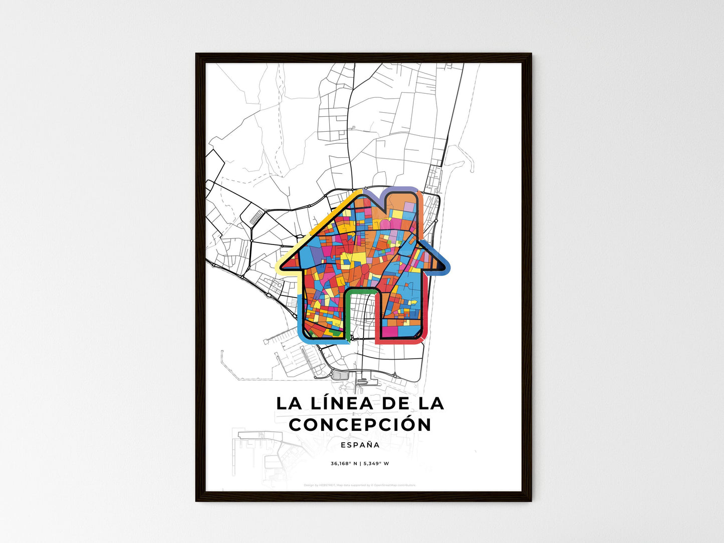 La Línea De La Concepción Spain wedding art map with home icon