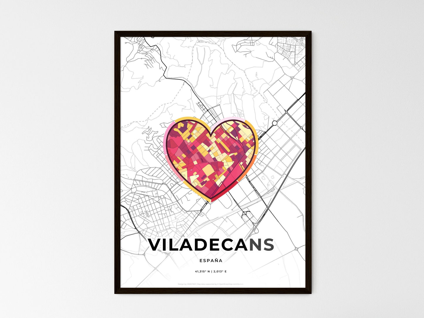 Viladecans Spain wedding art map with heart icon