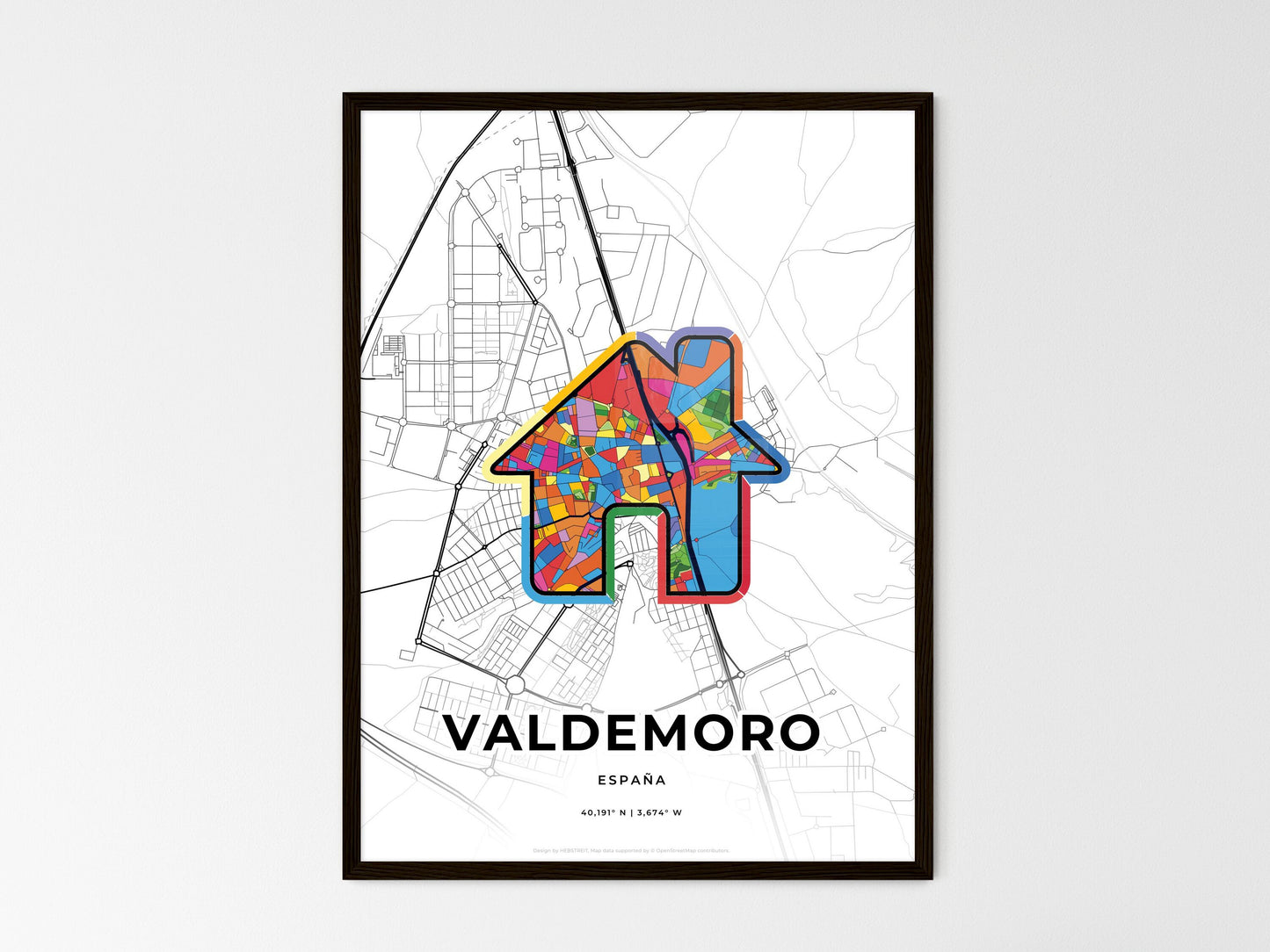 Valdemoro Spain wedding art map with home icon