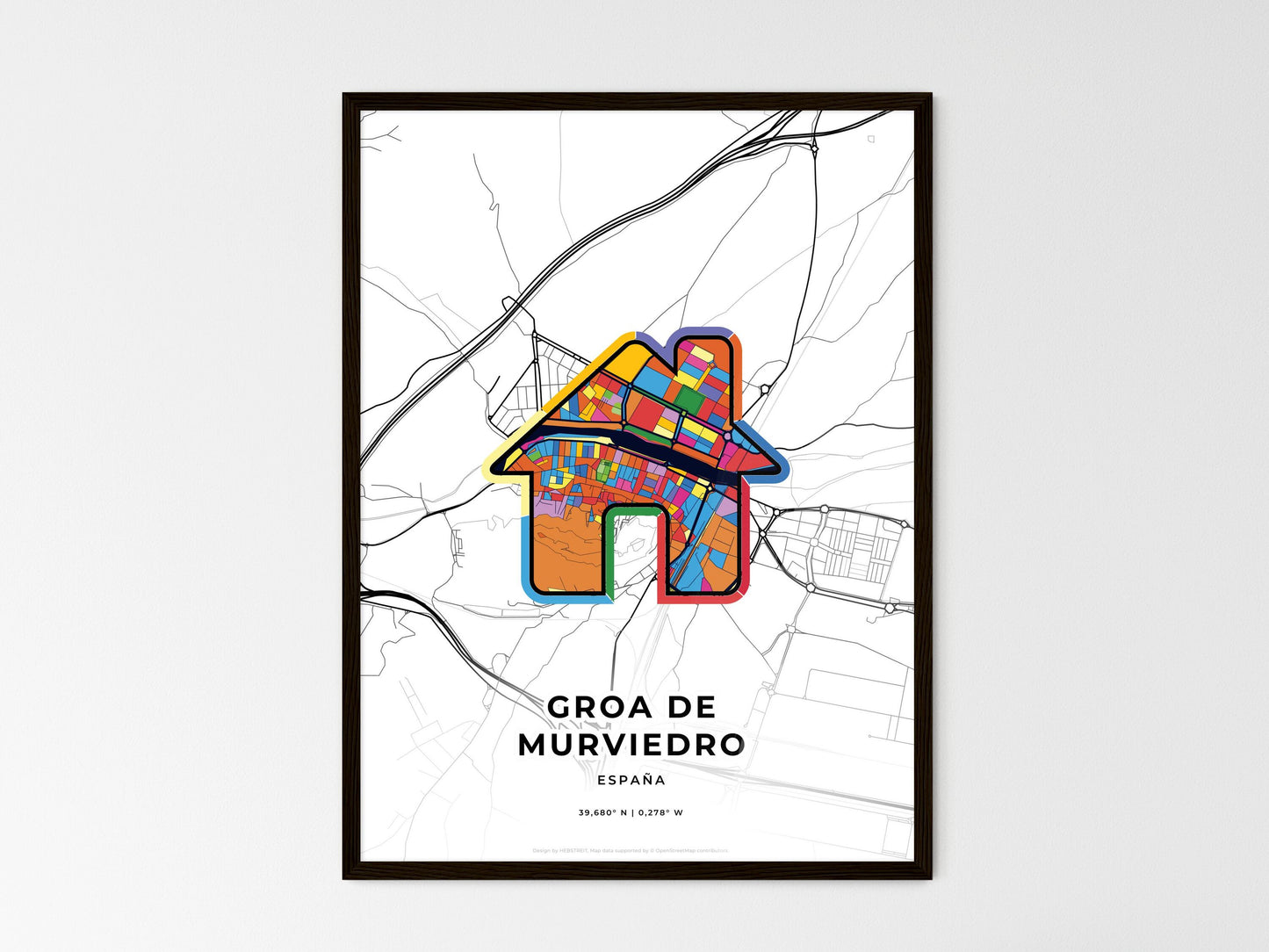 Groa De Murviedro Spain wedding art map with home icon