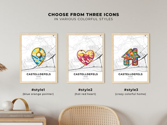 Castelldefels Spain maps with colorful icons