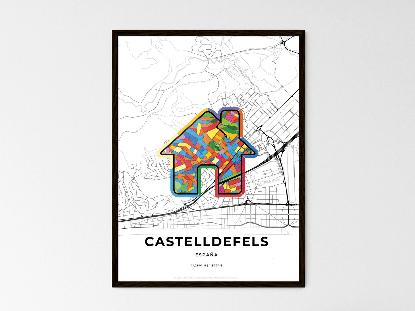 Castelldefels Spain wedding art map with home icon