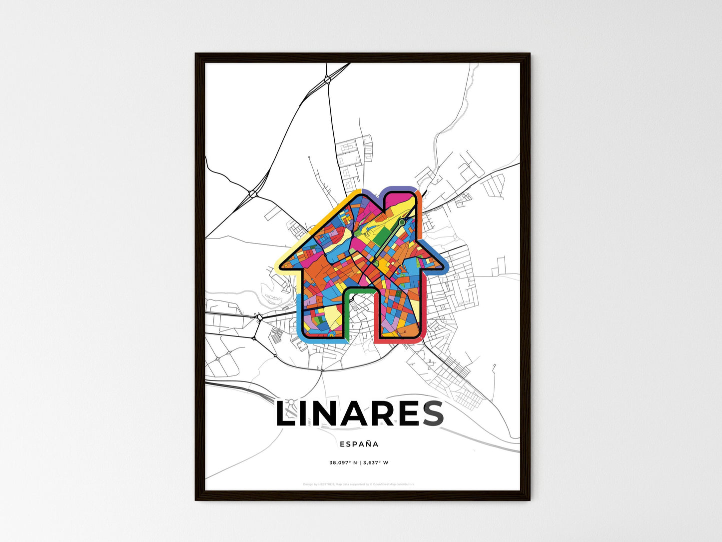 Linares Spain wedding art map with home icon