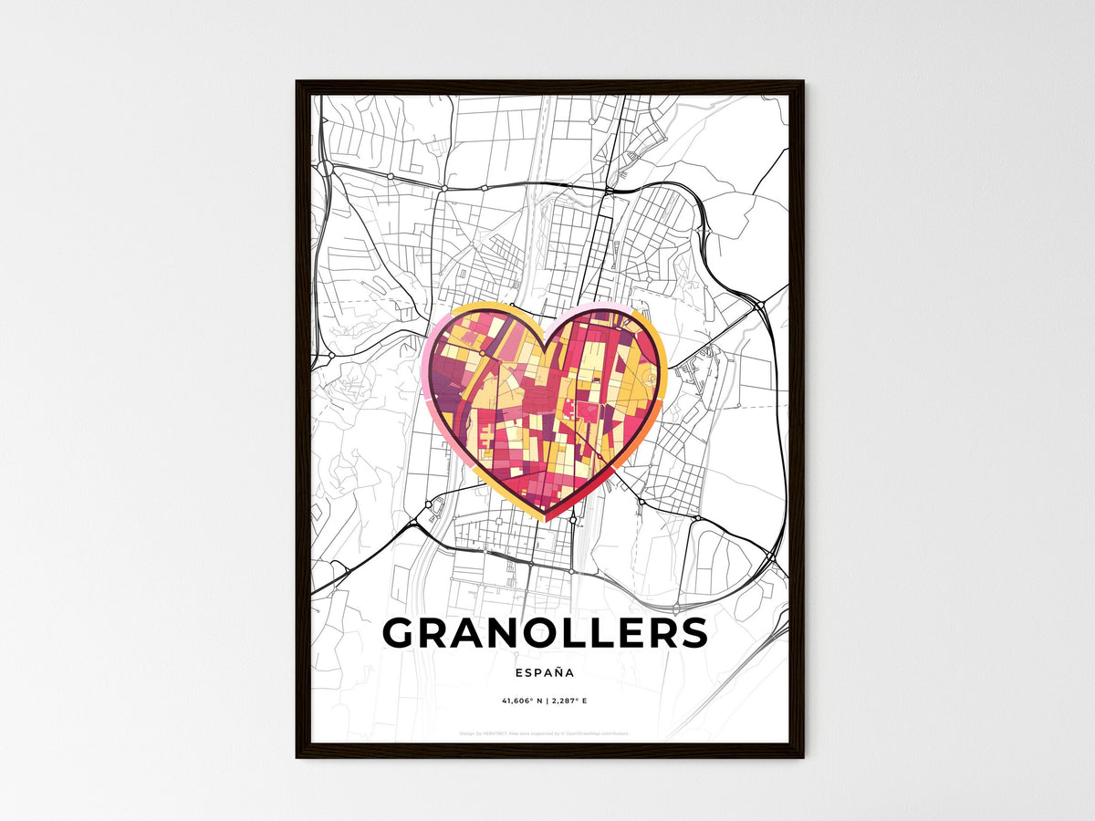 Granollers Spain wedding art map with heart icon