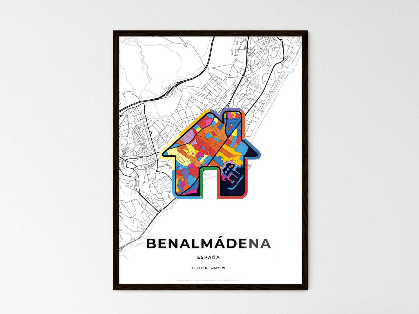Benalmádena Spain wedding art map with home icon