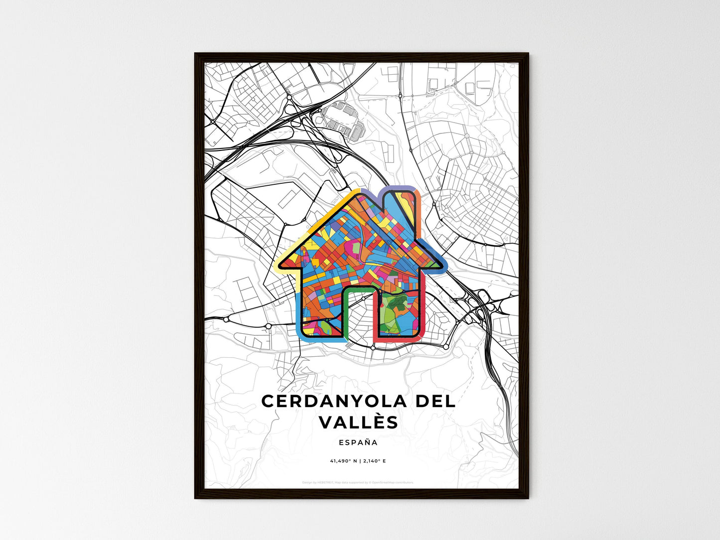 Cerdanyola Del Vallès Spain wedding art map with home icon