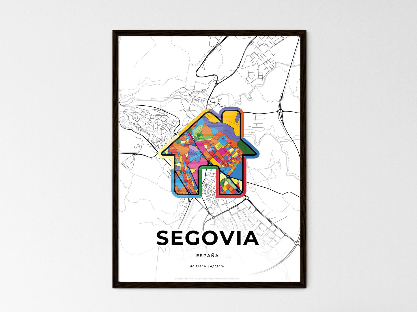 Segovia Spain wedding art map with home icon