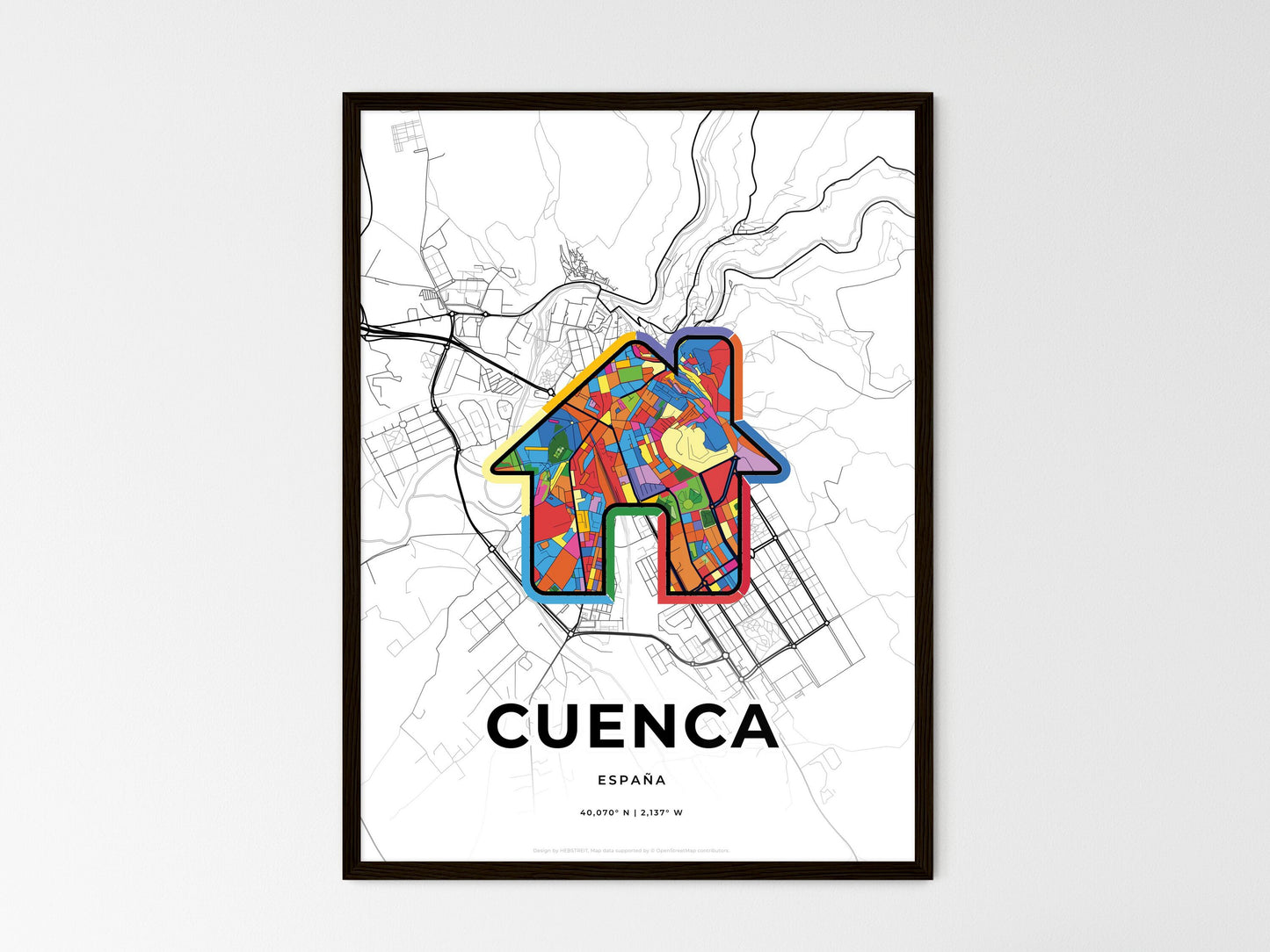 Cuenca Spain wedding art map with home icon