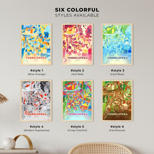 Colorful TORRELAVEGA SPAIN Fine Art Map Blue Orange