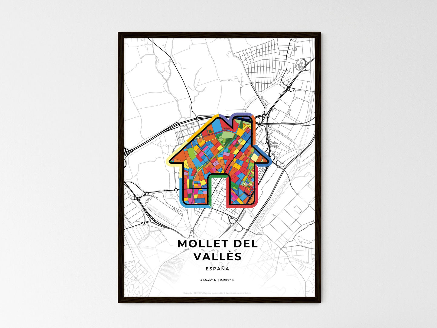 Mollet Del Vallès Spain wedding art map with home icon