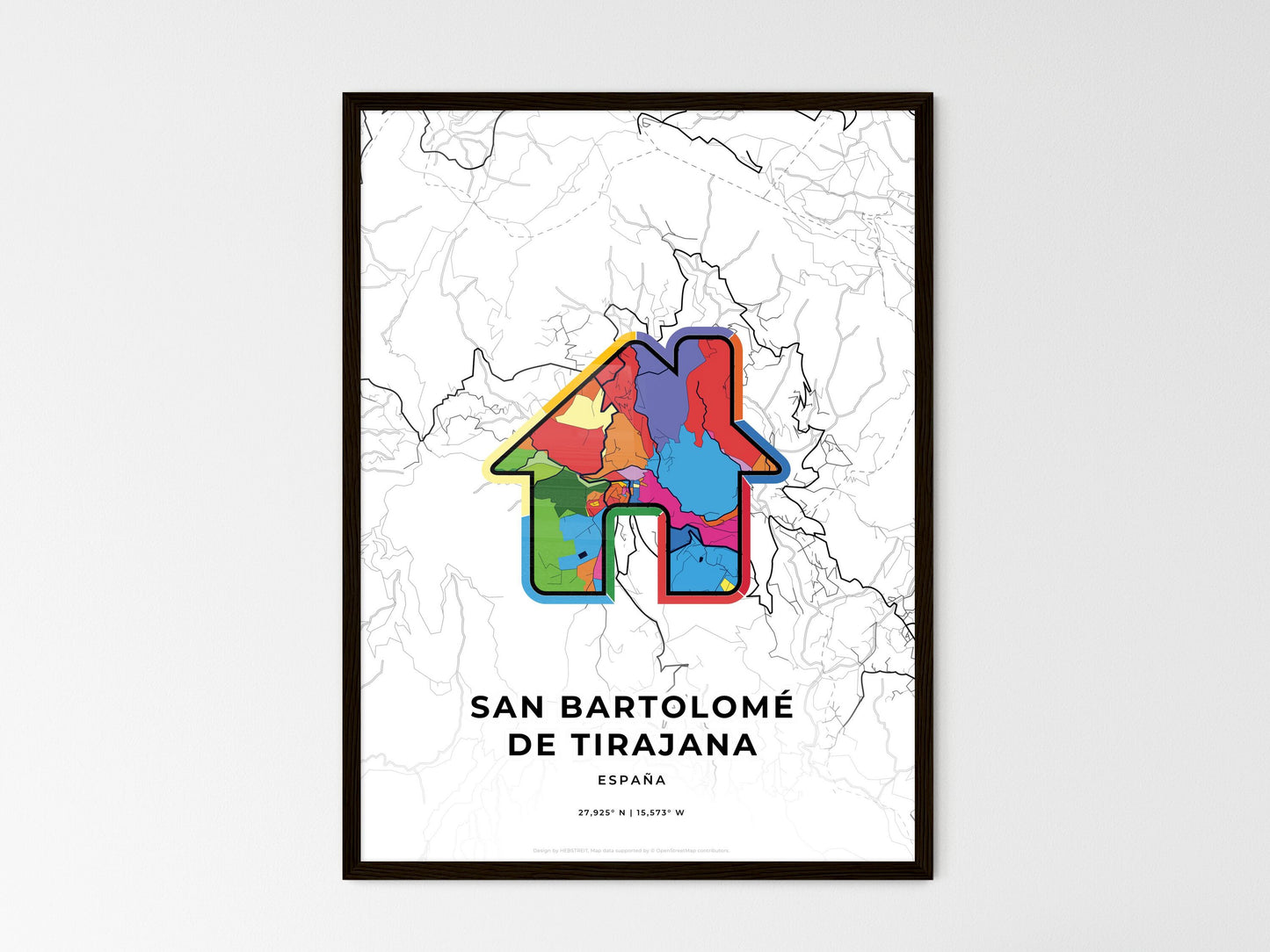 San Bartolomé De Tirajana Spain wedding art map with home icon
