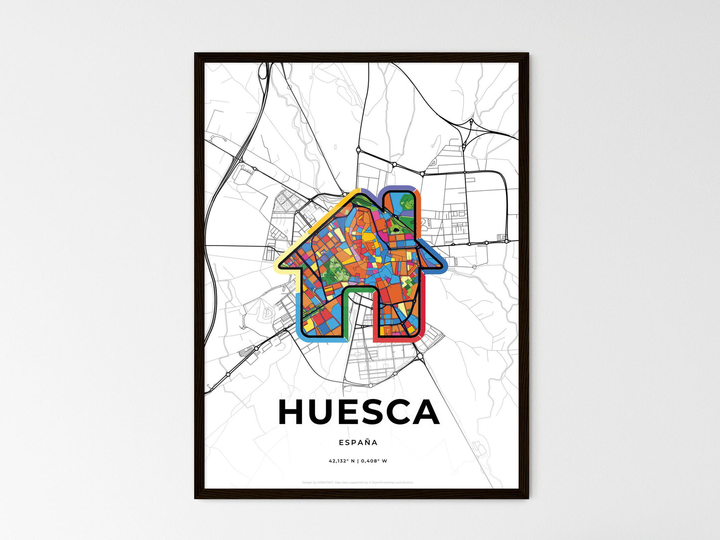 Huesca Spain wedding art map with home icon