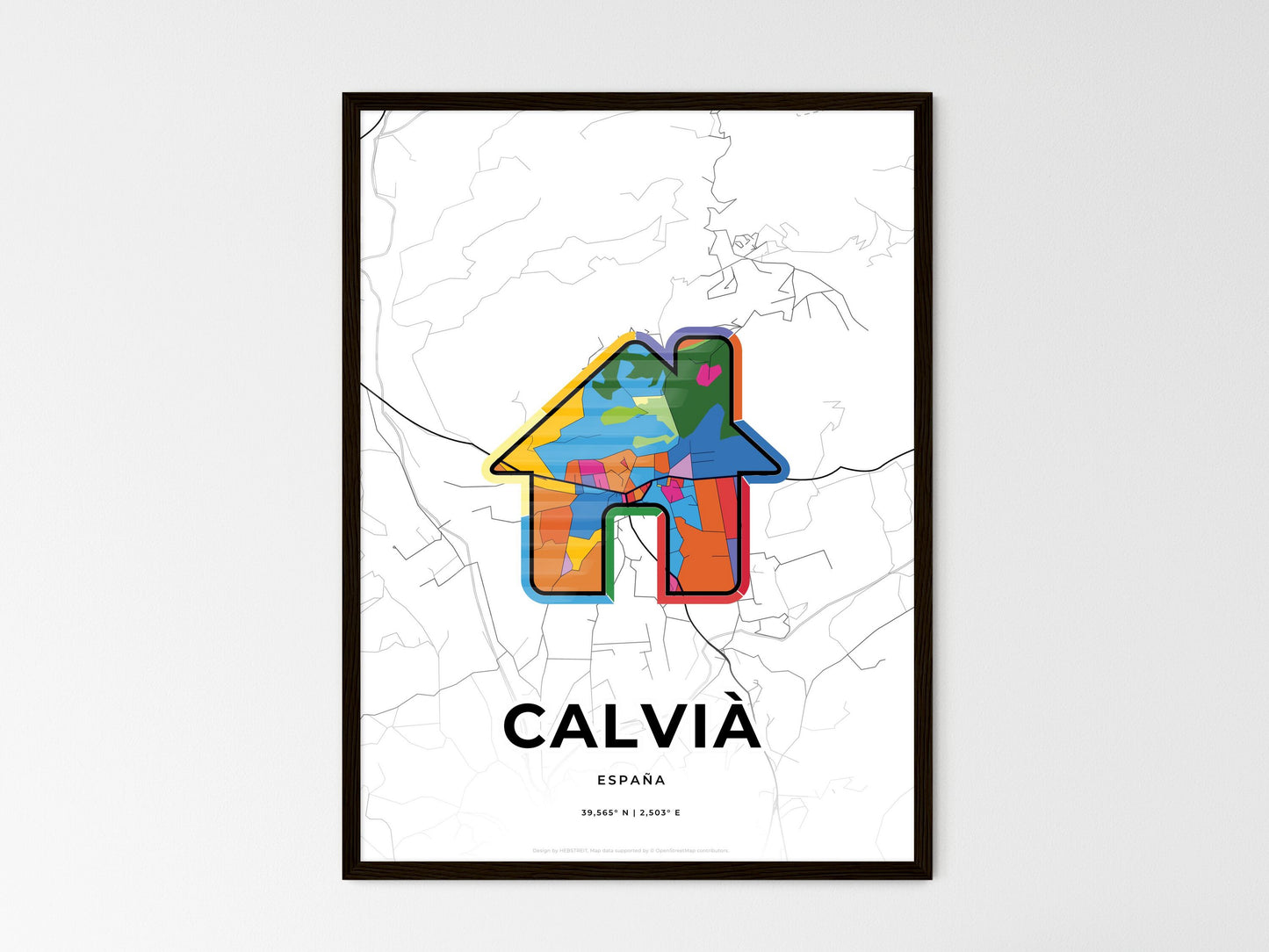 Calvià Spain wedding art map with home icon