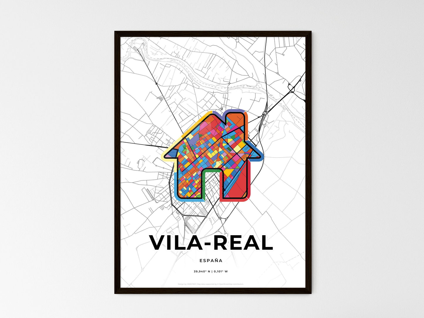 Vila-Real Spain wedding art map with home icon