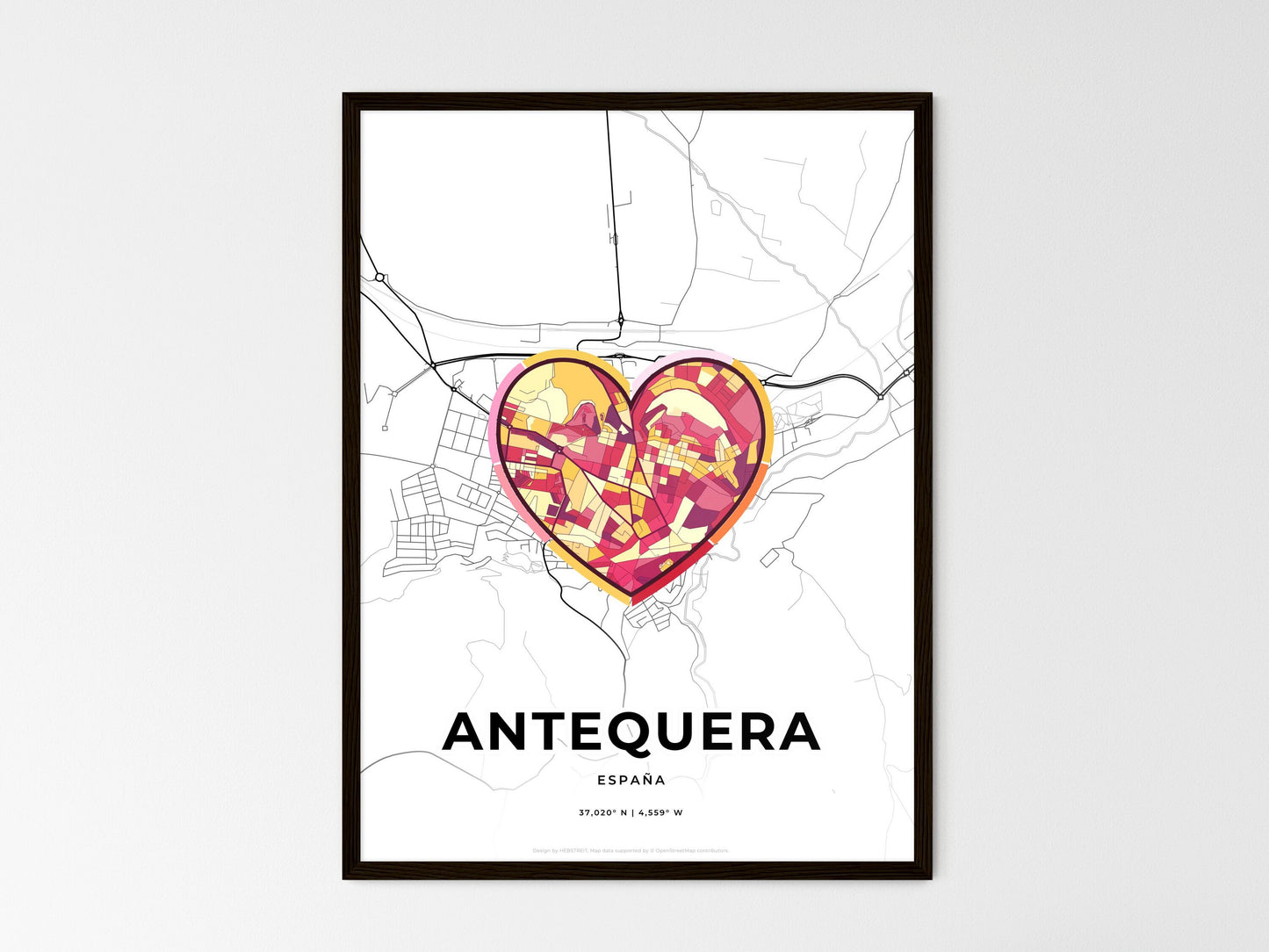 Antequera Spain wedding art map with heart icon