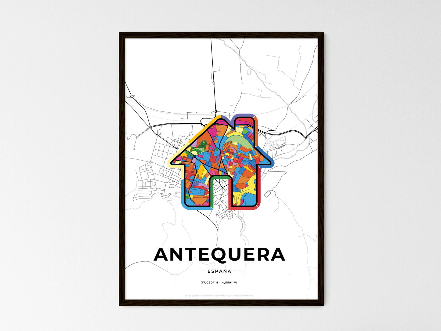 Antequera Spain wedding art map with home icon