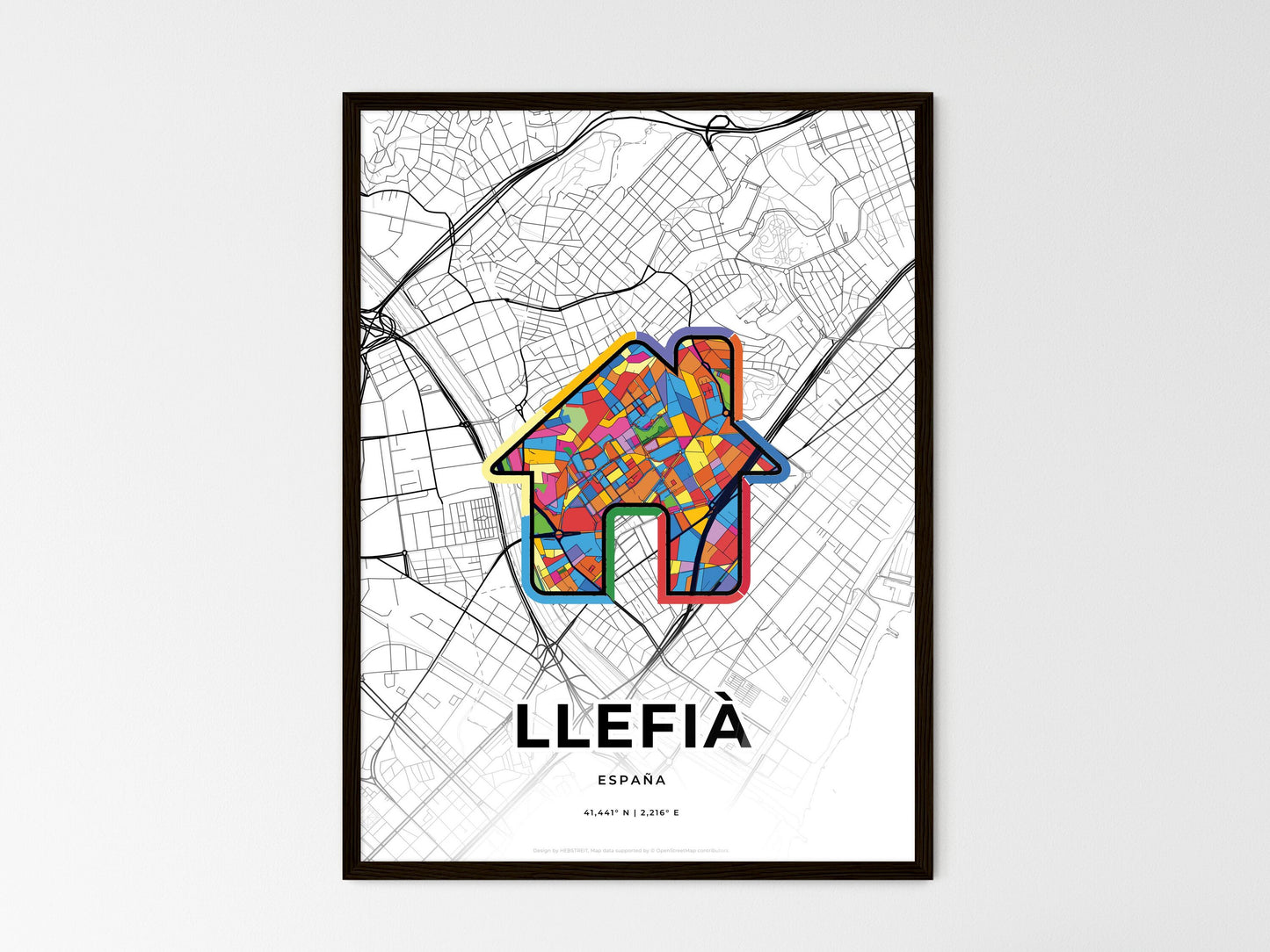 Llefià Spain wedding art map with home icon