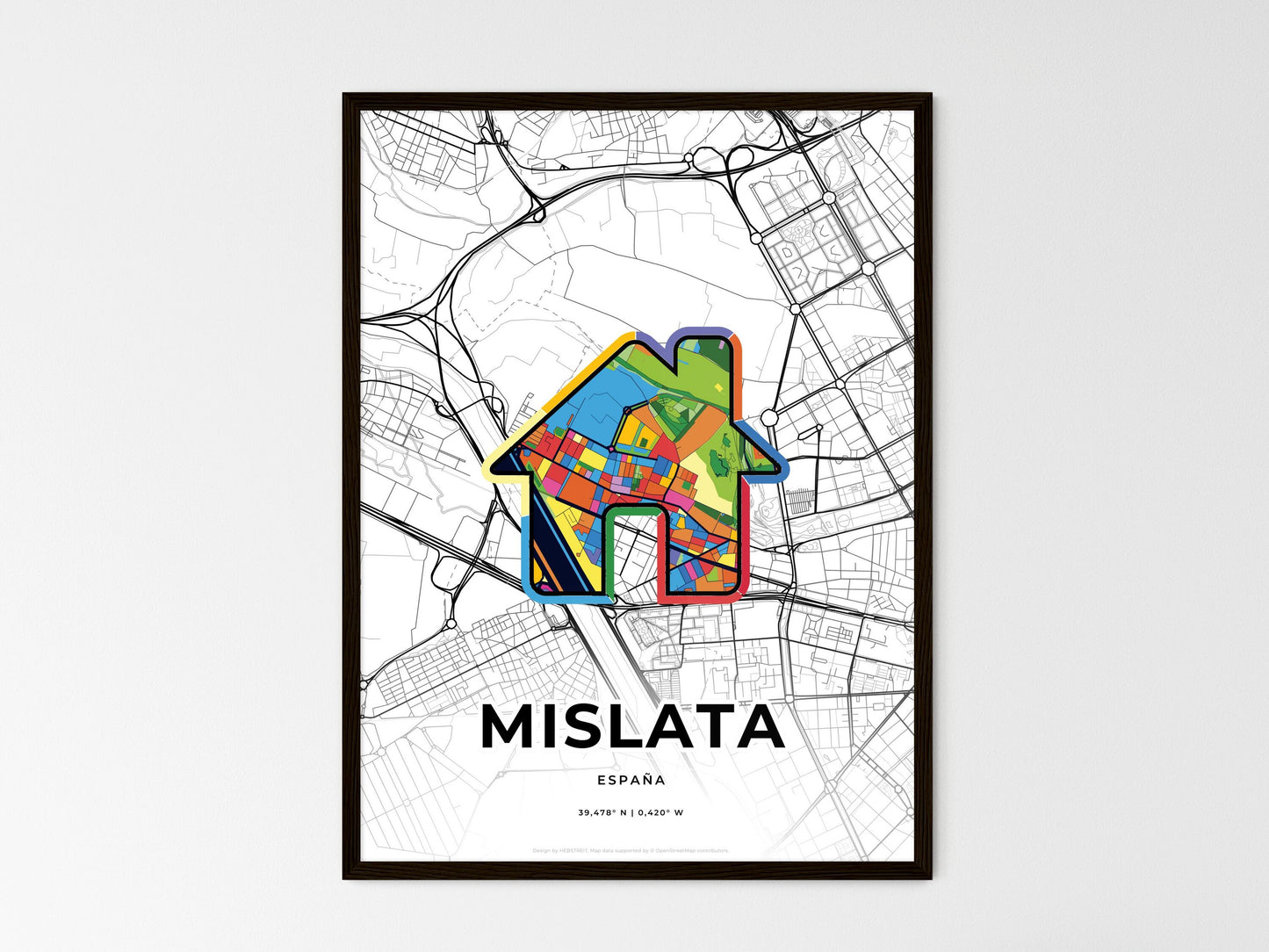 Mislata Spain wedding art map with home icon