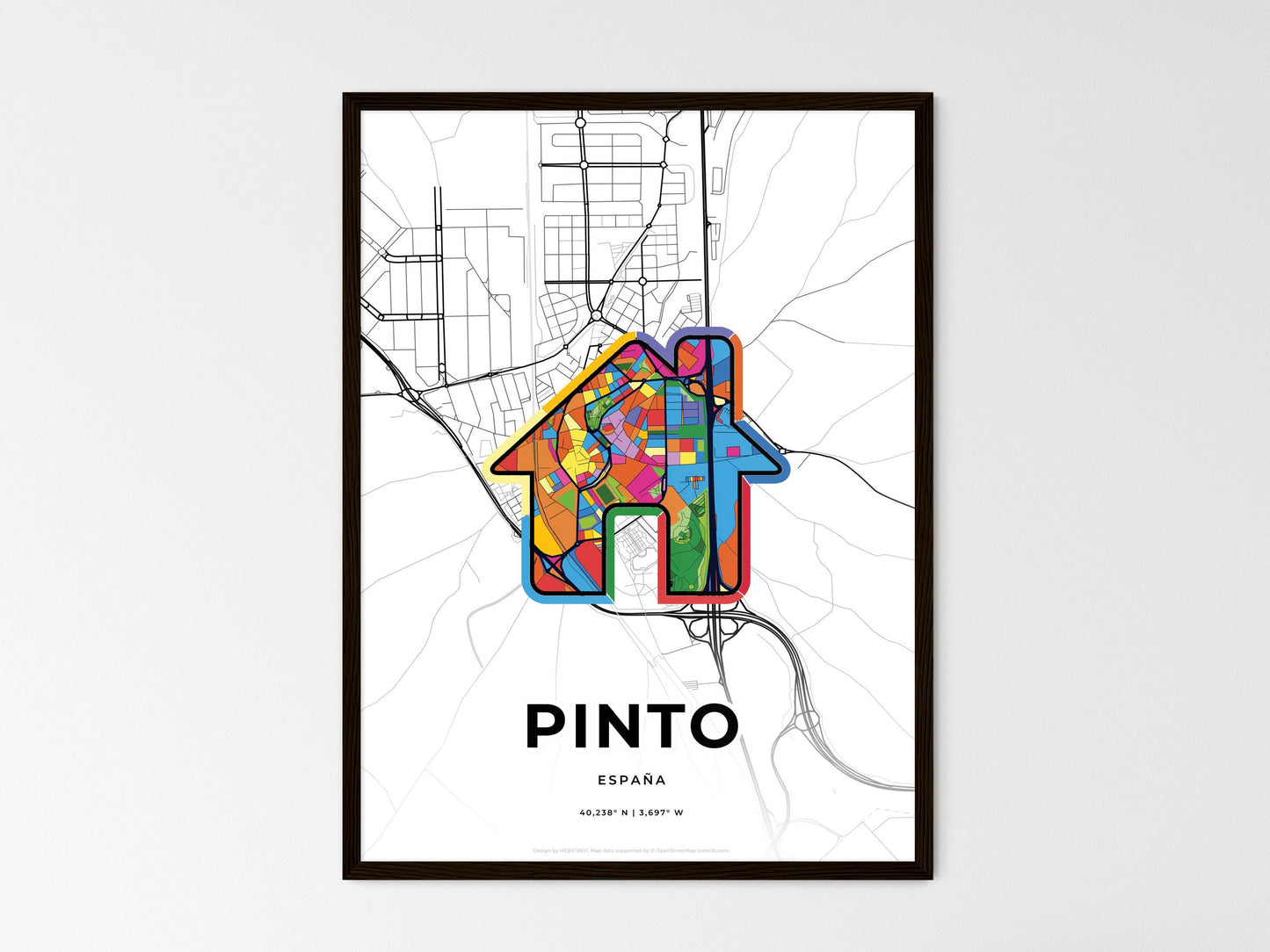 Pinto Spain wedding art map with home icon