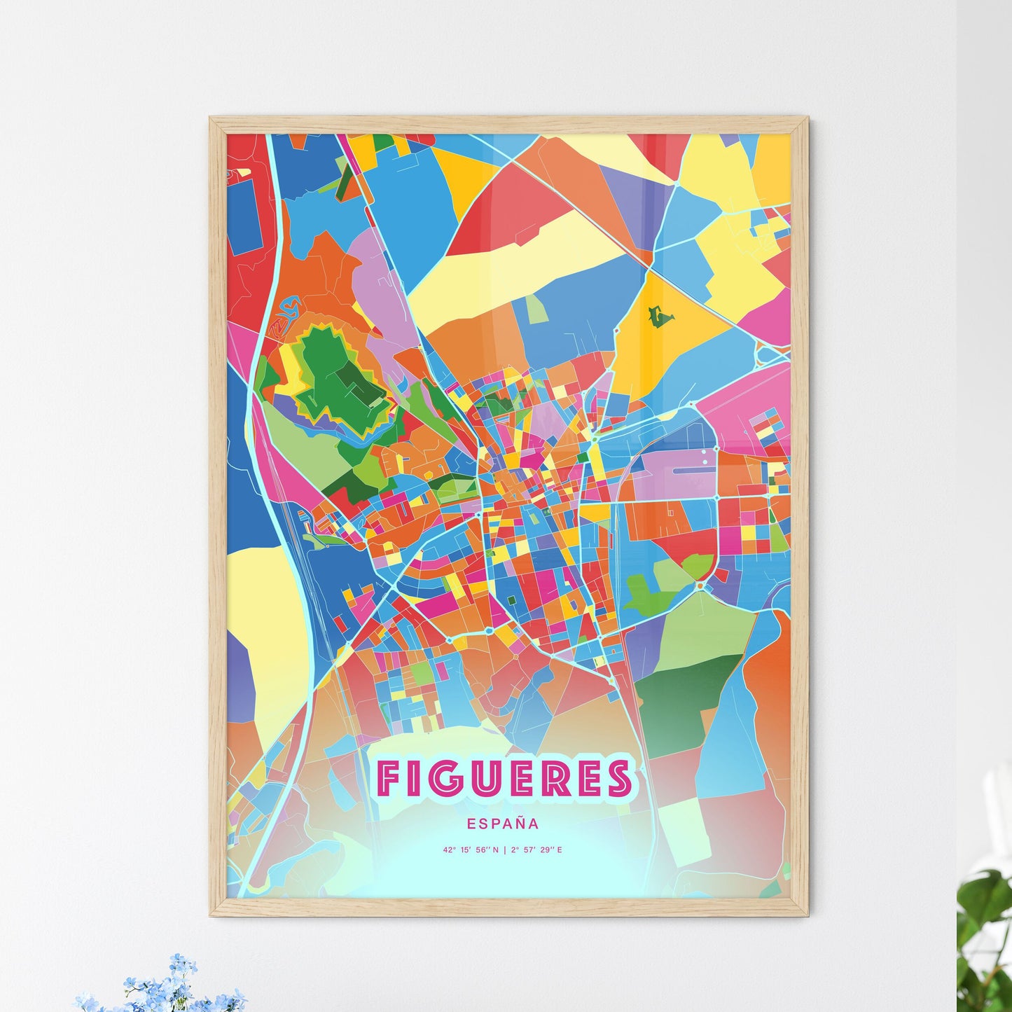 Colorful FIGUERES SPAIN Fine Art Map Crazy Colors