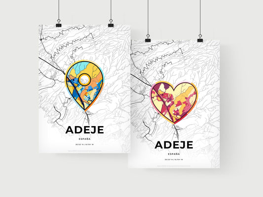 ADEJE SPAIN minimal art map with a colorful icon. Where it all began, Couple map gift.