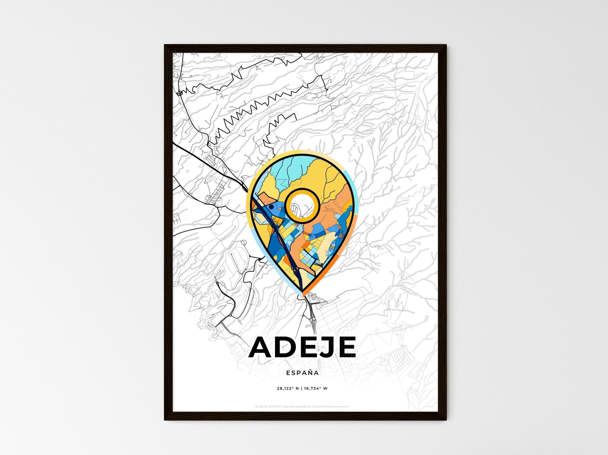 ADEJE SPAIN minimal art map with a colorful icon. Where it all began, Couple map gift. Style 1