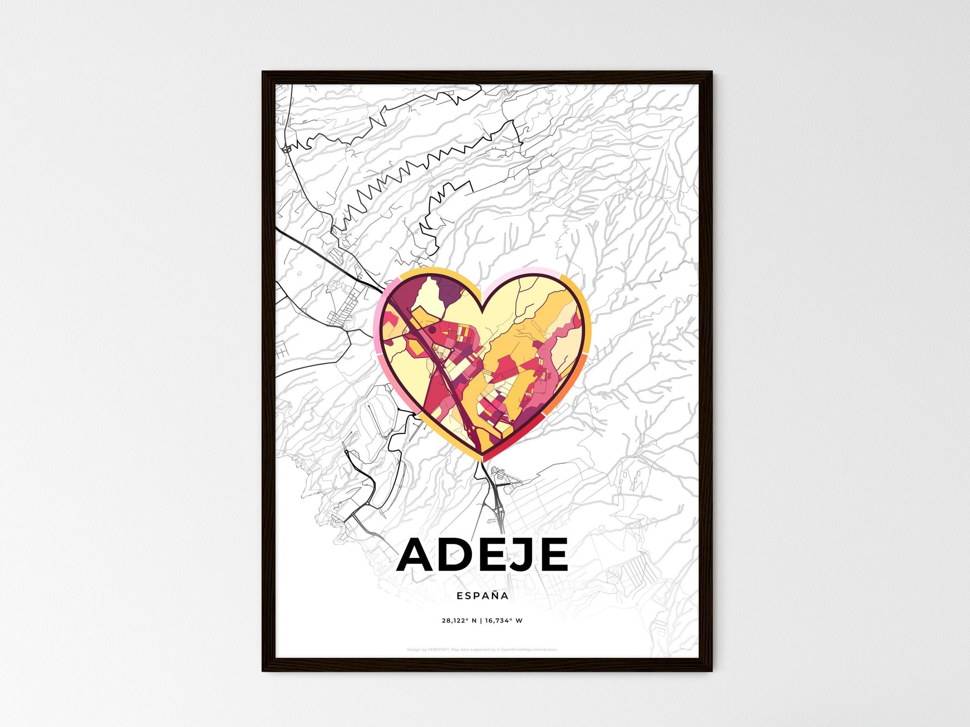 ADEJE SPAIN minimal art map with a colorful icon. Where it all began, Couple map gift. Style 2