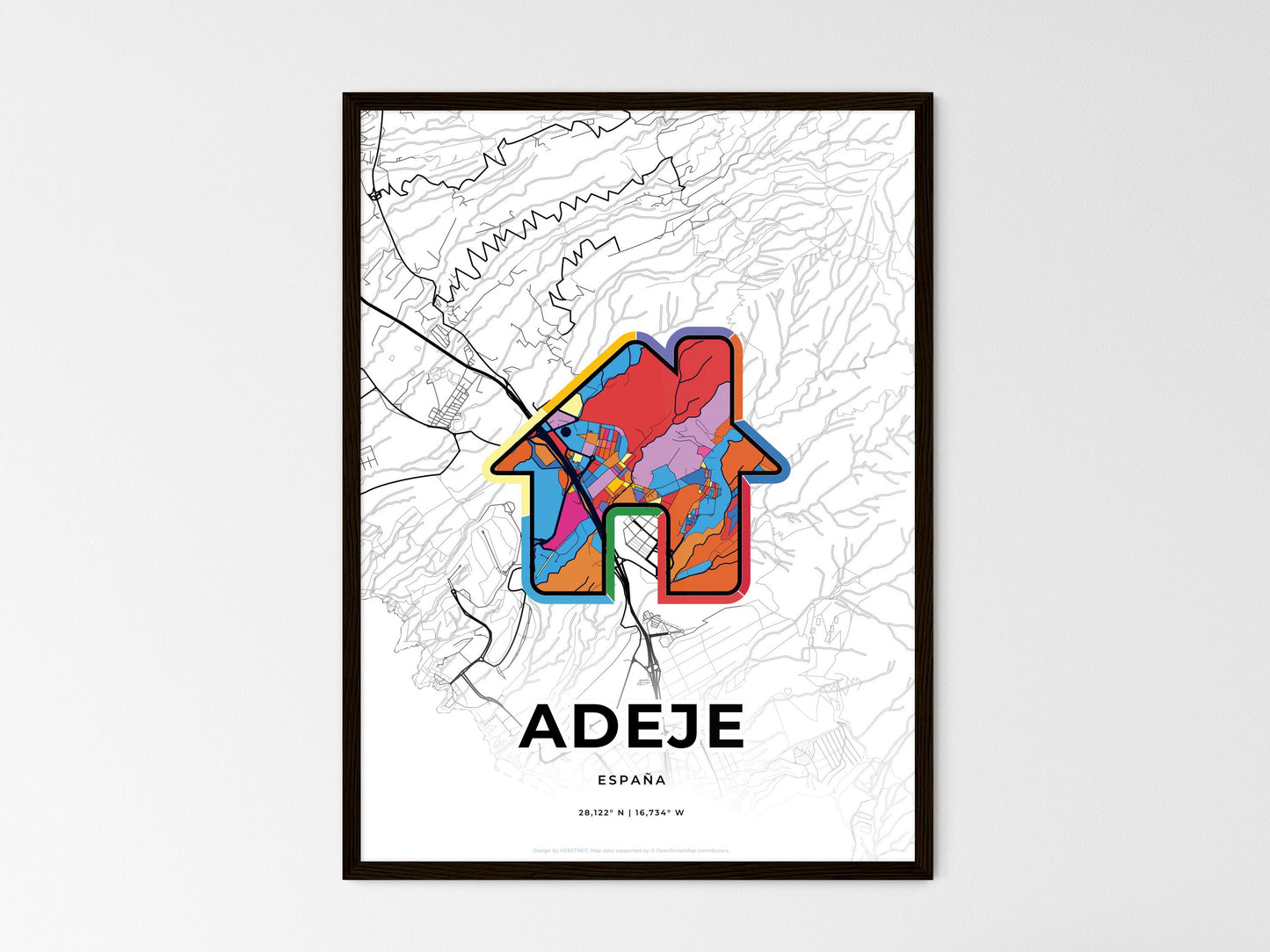 Adeje Spain wedding art map with home icon