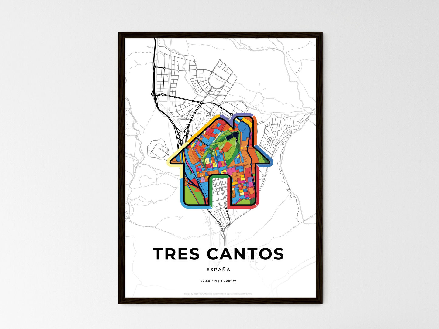 Tres Cantos Spain wedding art map with home icon