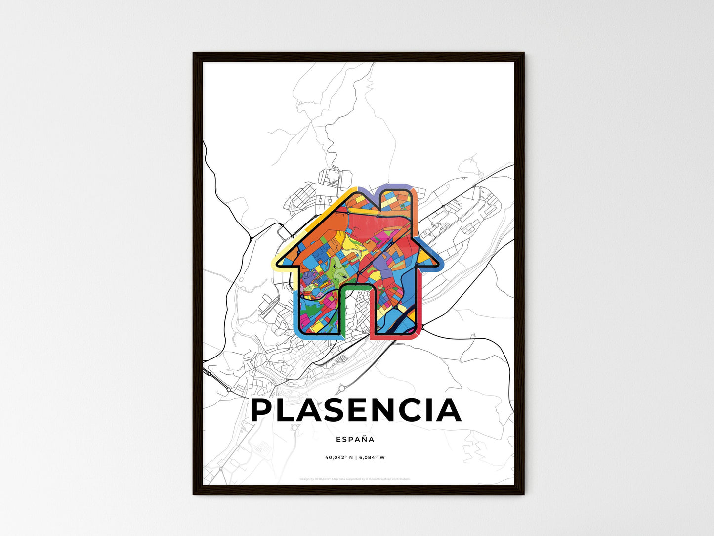 Plasencia Spain wedding art map with home icon