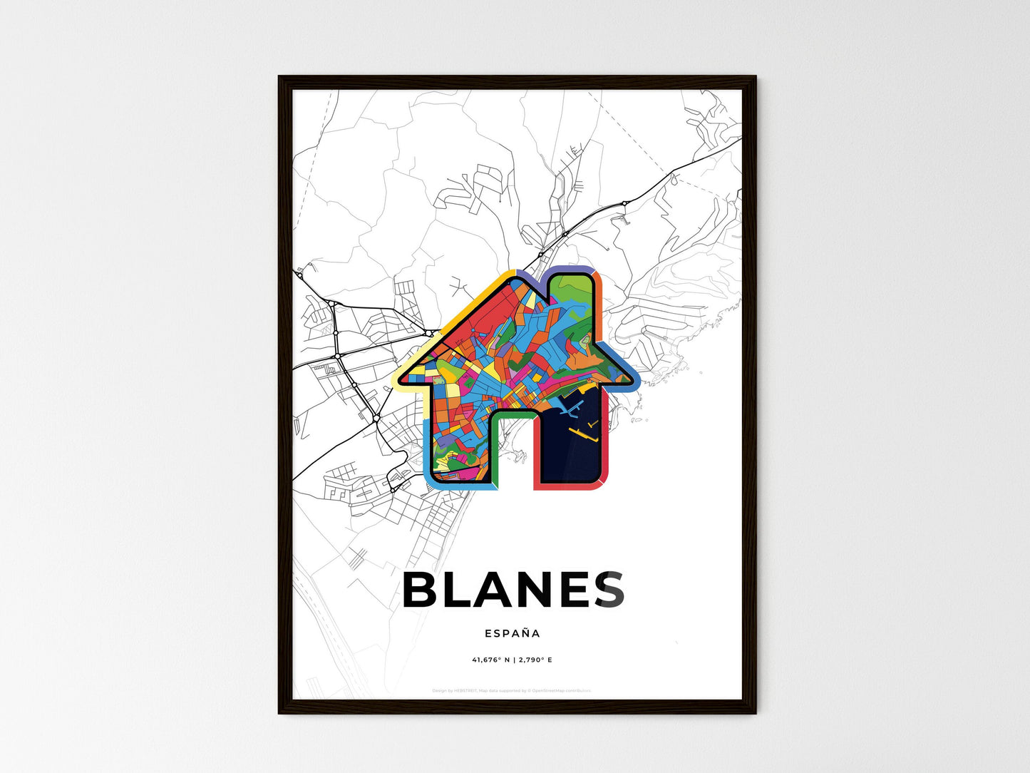 Blanes Spain wedding art map with home icon