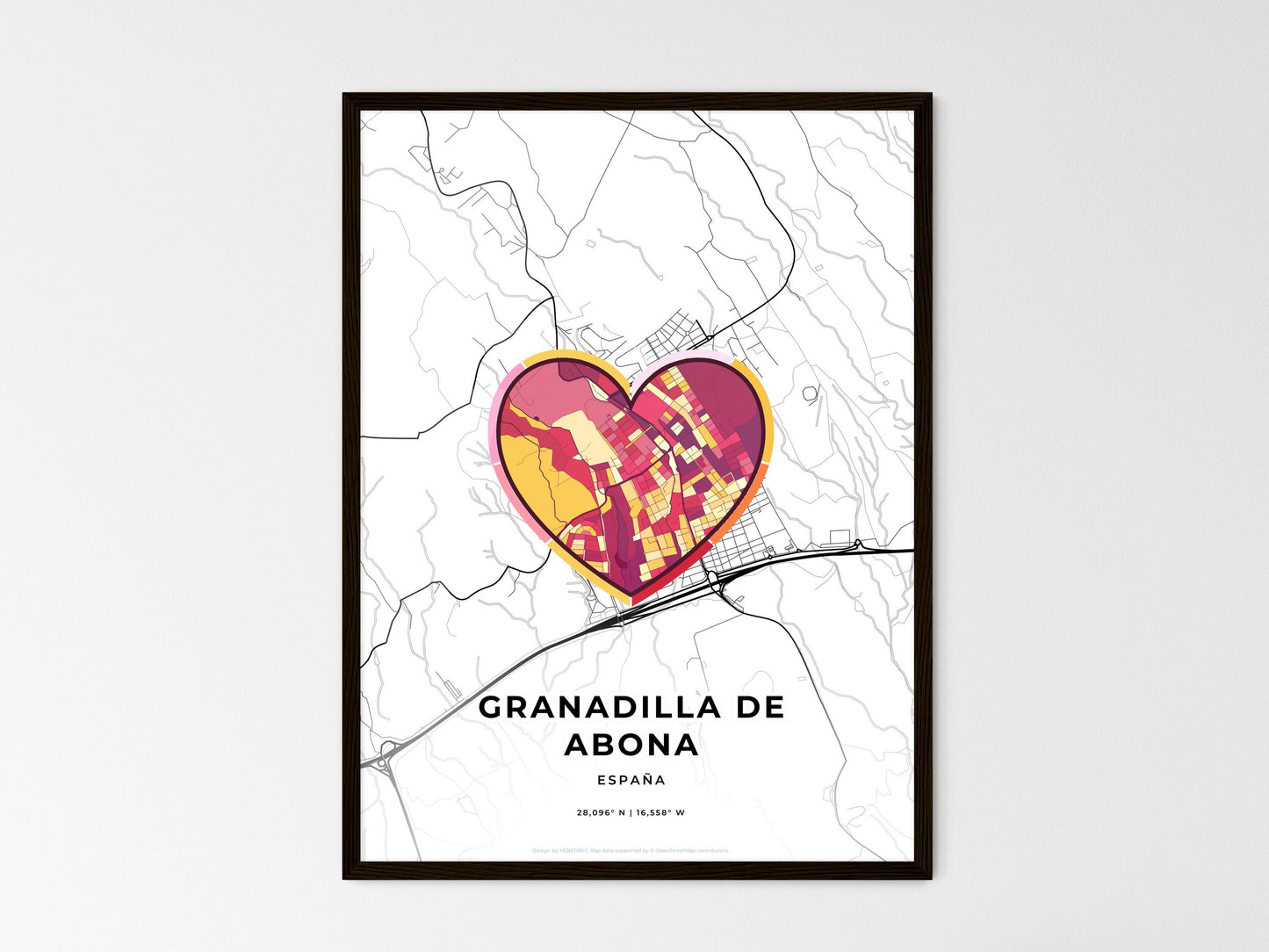 Granadilla De Abona Spain wedding art map with heart icon