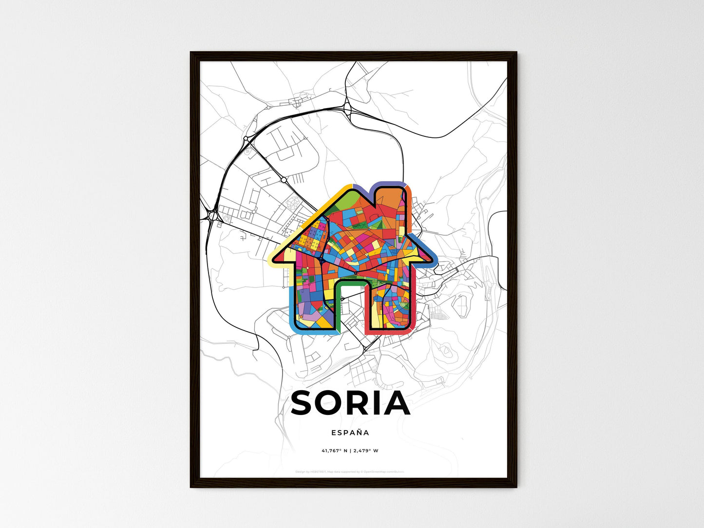 Soria Spain wedding art map with home icon