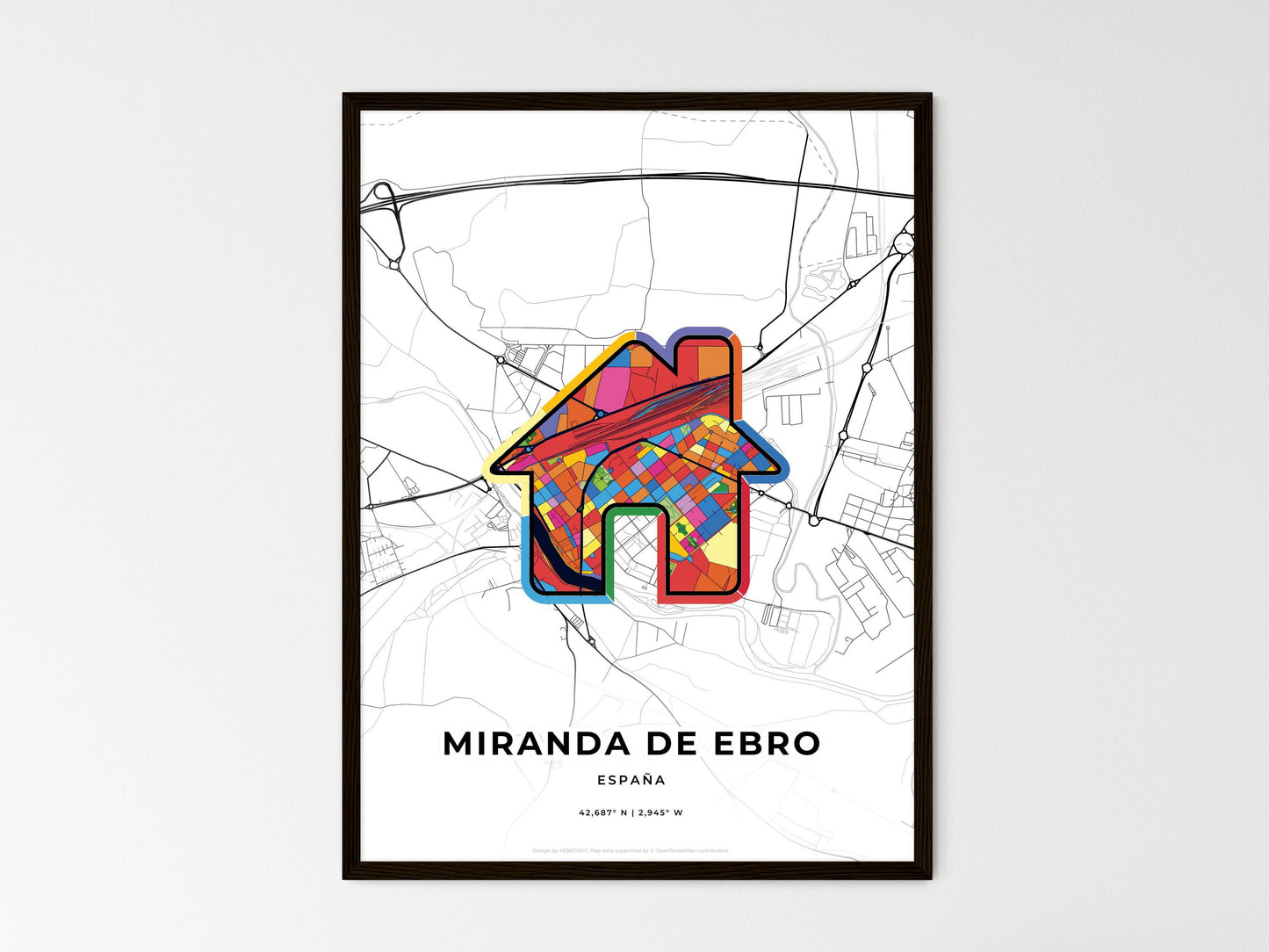 Miranda De Ebro Spain wedding art map with home icon