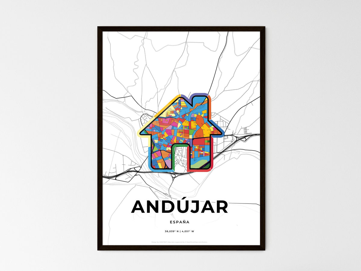 Andújar Spain wedding art map with home icon