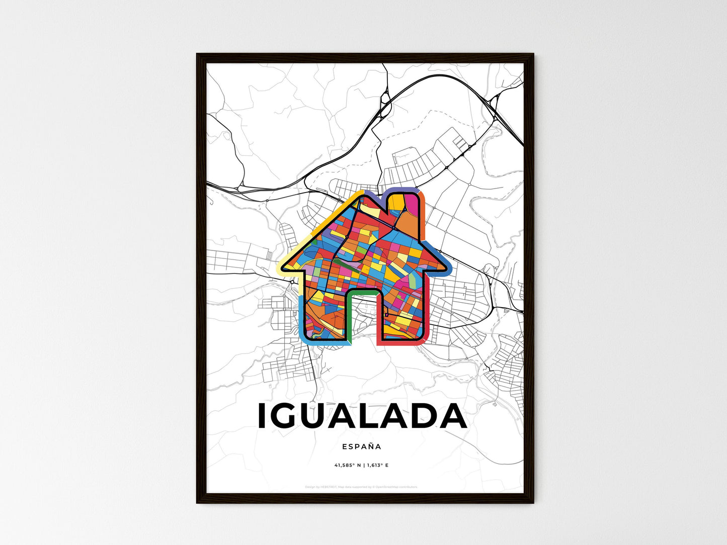 Igualada Spain wedding art map with home icon