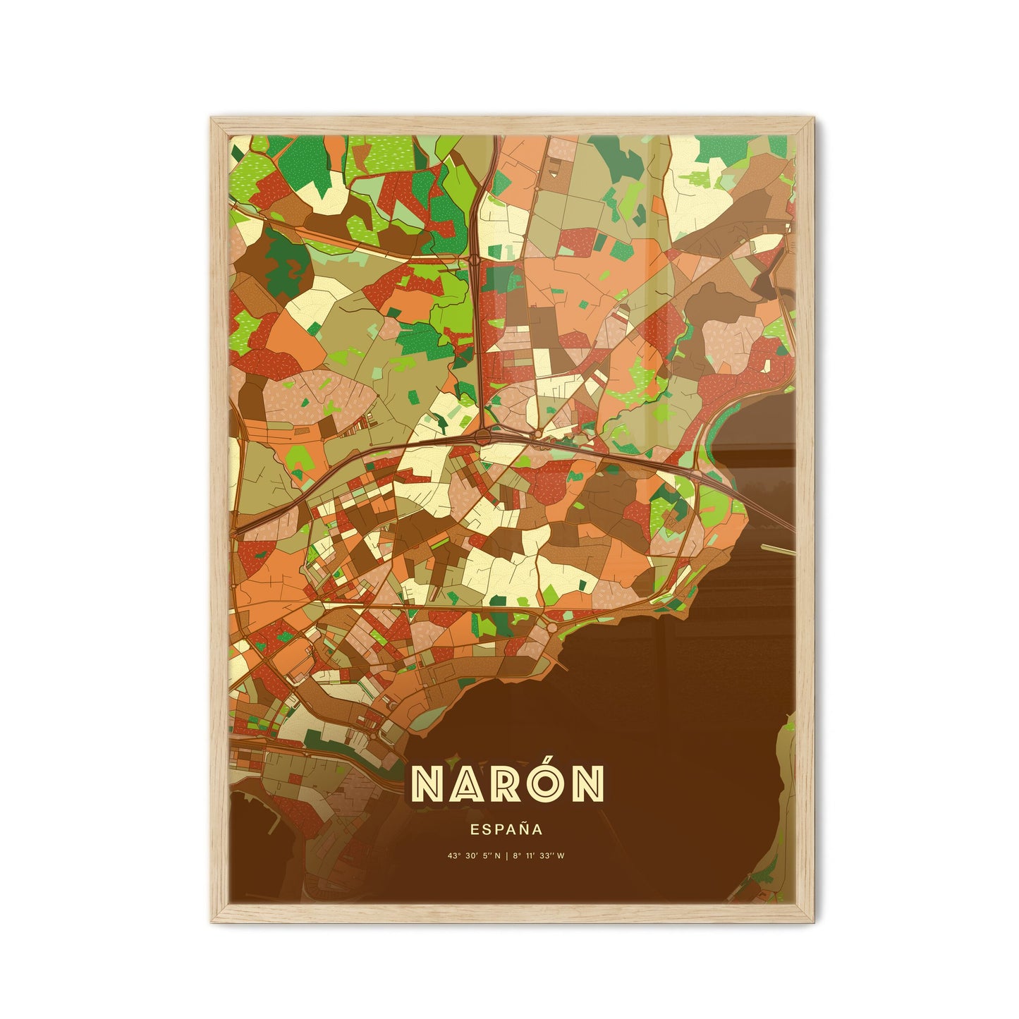 Colorful NARÓN SPAIN Fine Art Map Farmhouse