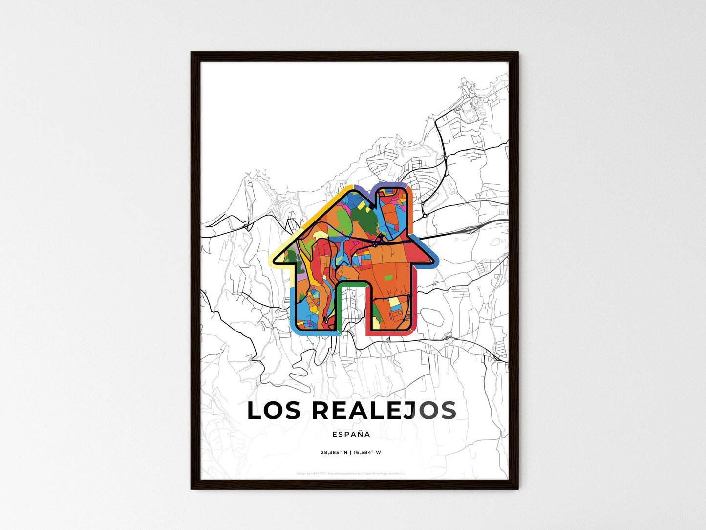 Los Realejos Spain wedding art map with home icon