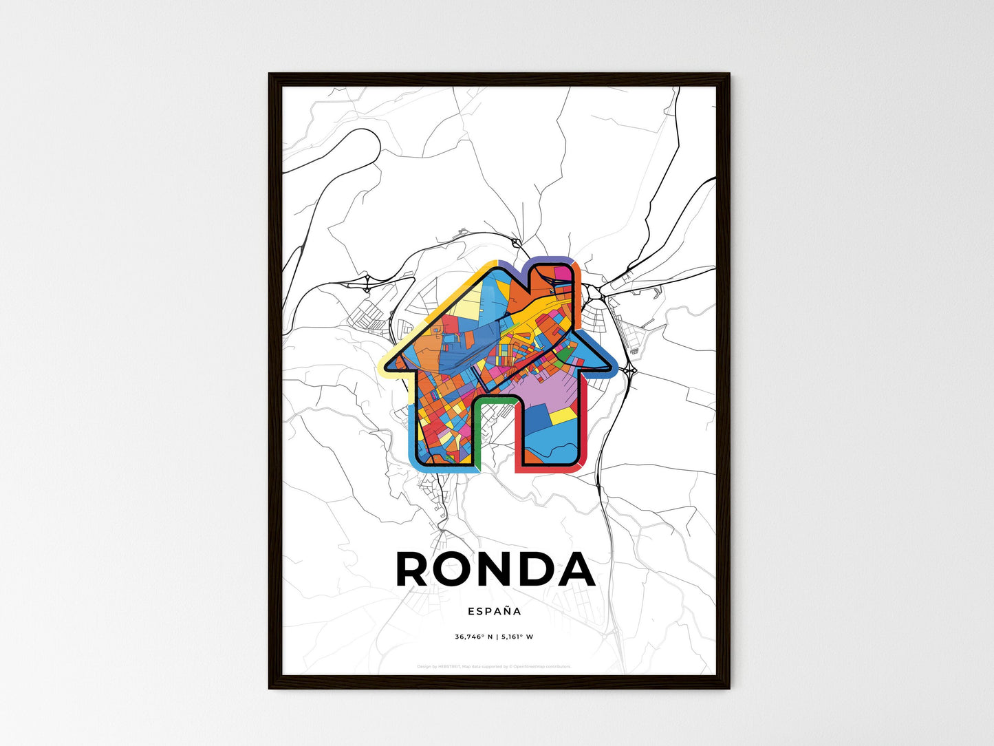Ronda Spain wedding art map with home icon