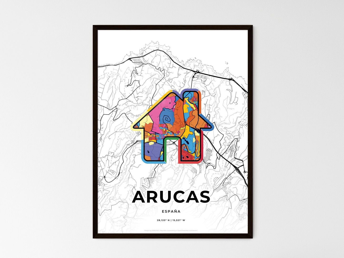 Arucas Spain wedding art map with home icon