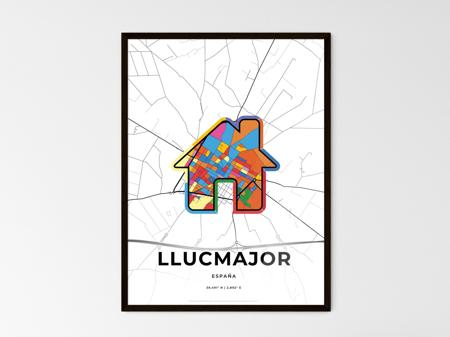 Llucmajor Spain wedding art map with home icon