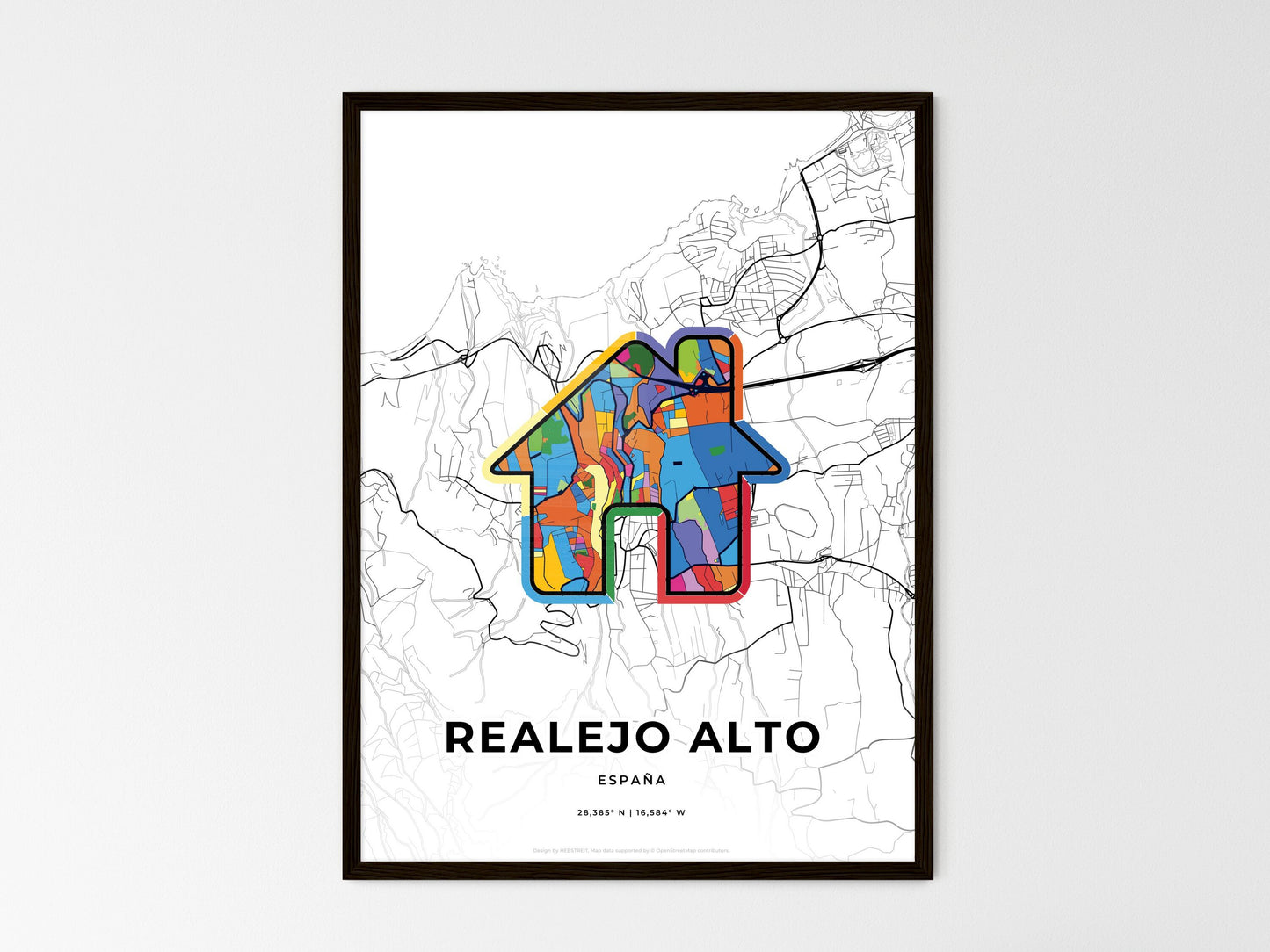 Realejo Alto Spain wedding art map with home icon
