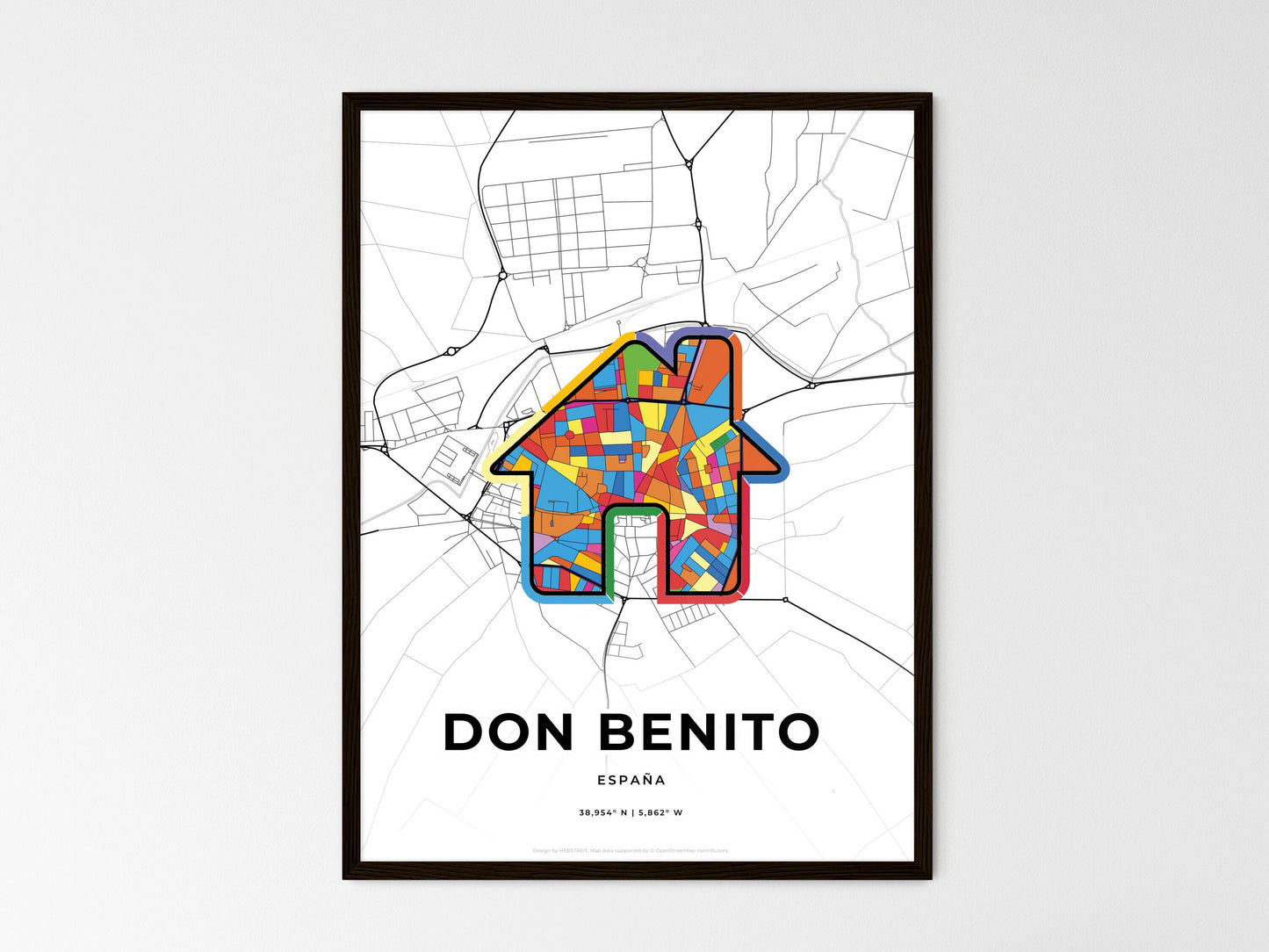 Don Benito Spain wedding art map with home icon