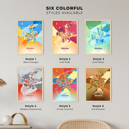 Colorful ÚBEDA SPAIN Fine Art Map Blue Orange