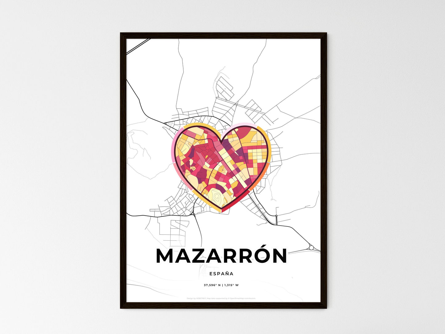 Mazarrón Spain wedding art map with heart icon