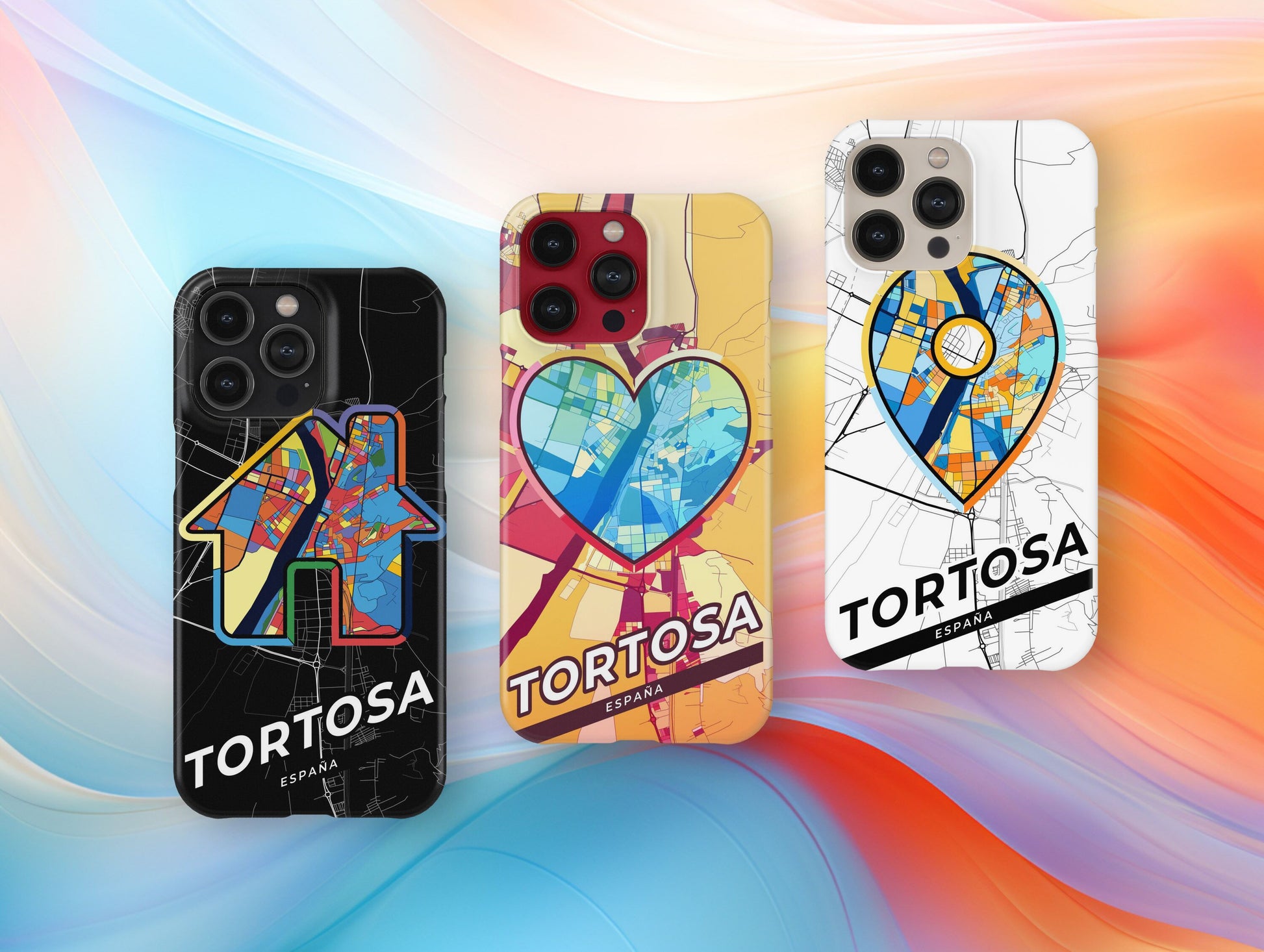 Tortosa Spain slim phone case with colorful icon. Birthday, wedding or housewarming gift. Couple match cases.
