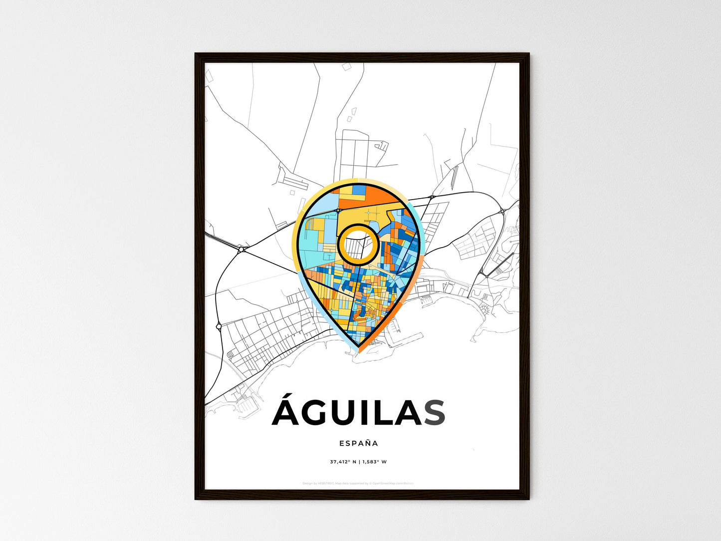 ÁGUILAS SPAIN minimal art map with a colorful icon. Where it all began, Couple map gift. Style 1