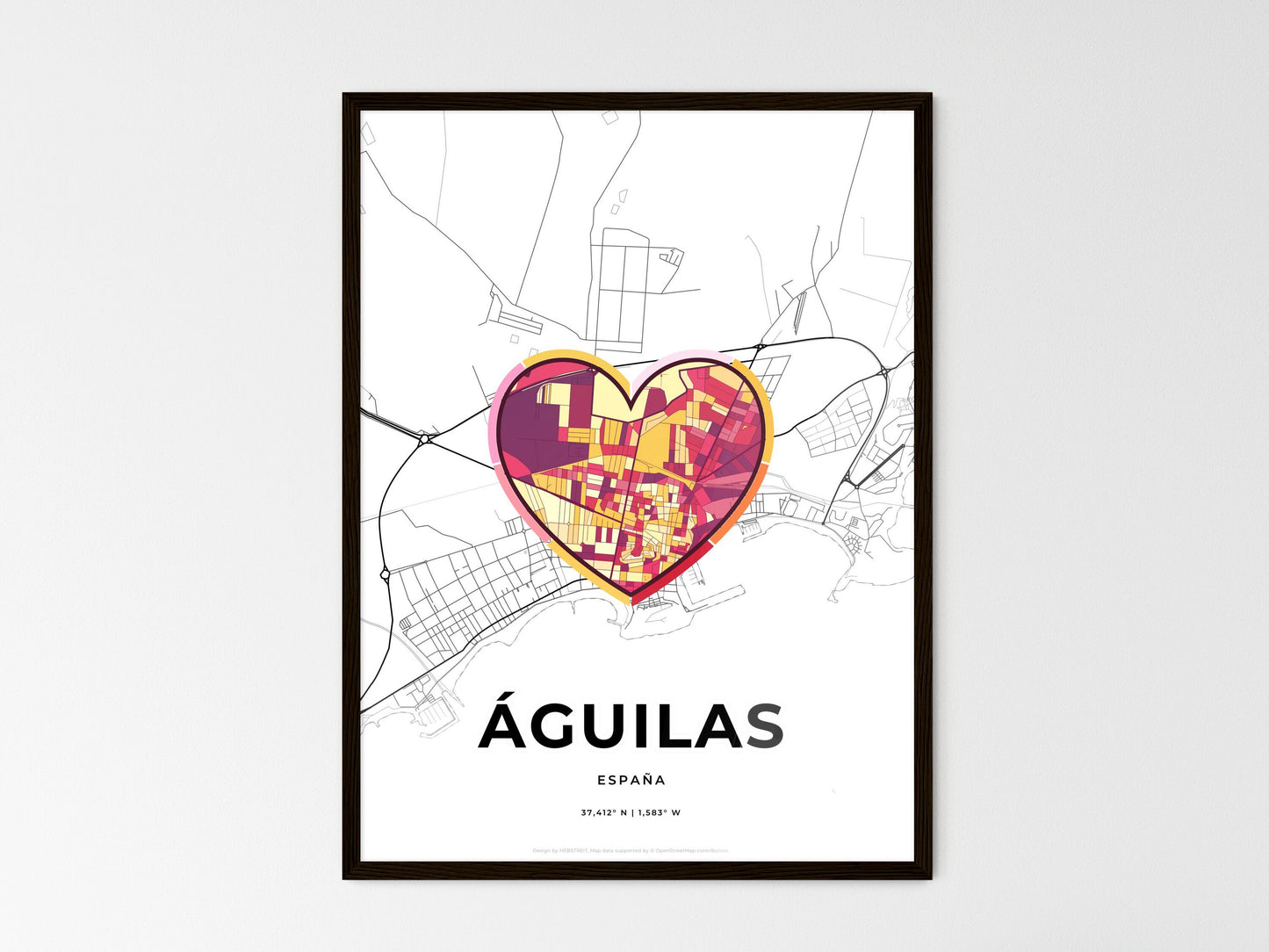 ÁGUILAS SPAIN minimal art map with a colorful icon. Where it all began, Couple map gift. Style 2
