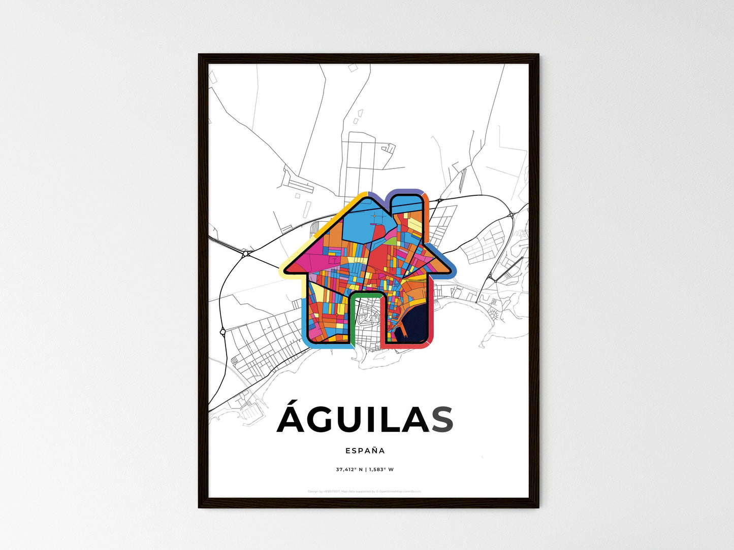 ÁGUILAS SPAIN minimal art map with a colorful icon. Where it all began, Couple map gift. Style 3