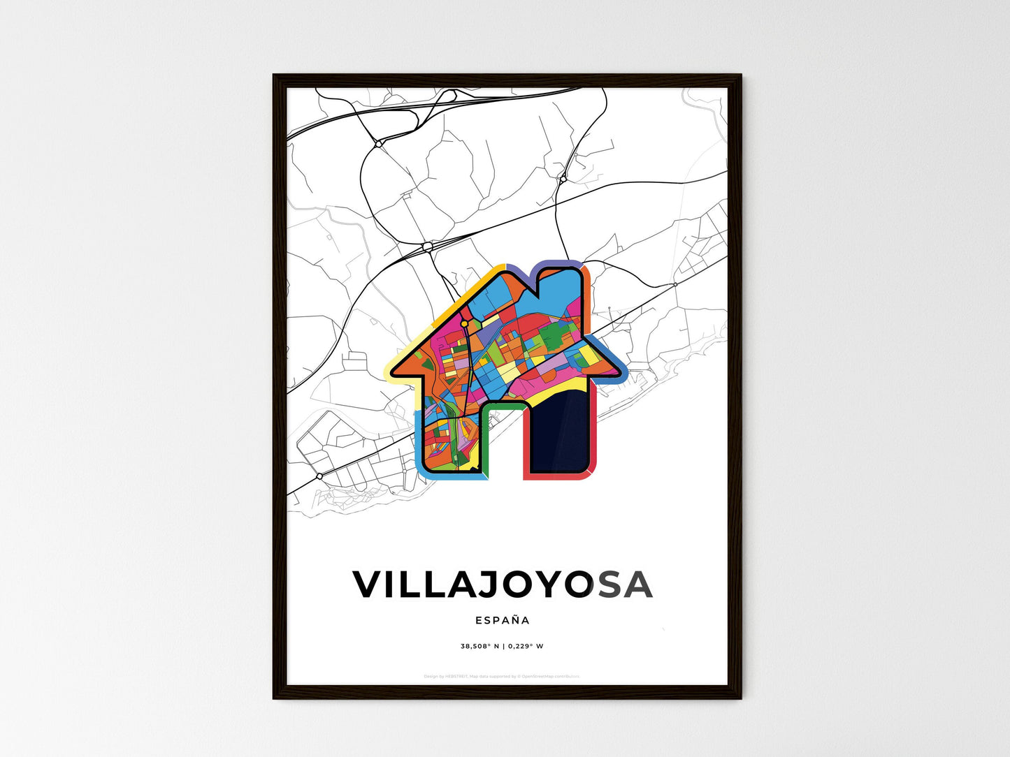Villajoyosa Spain wedding art map with home icon